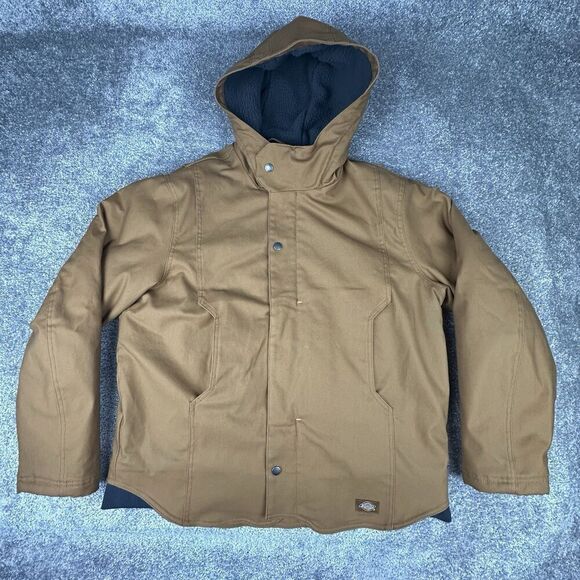 Dickies Duratech Duck Jacket Mens Medium Brown Fleece Full Zip Hooded Faux Fur - Picture 1 of 9